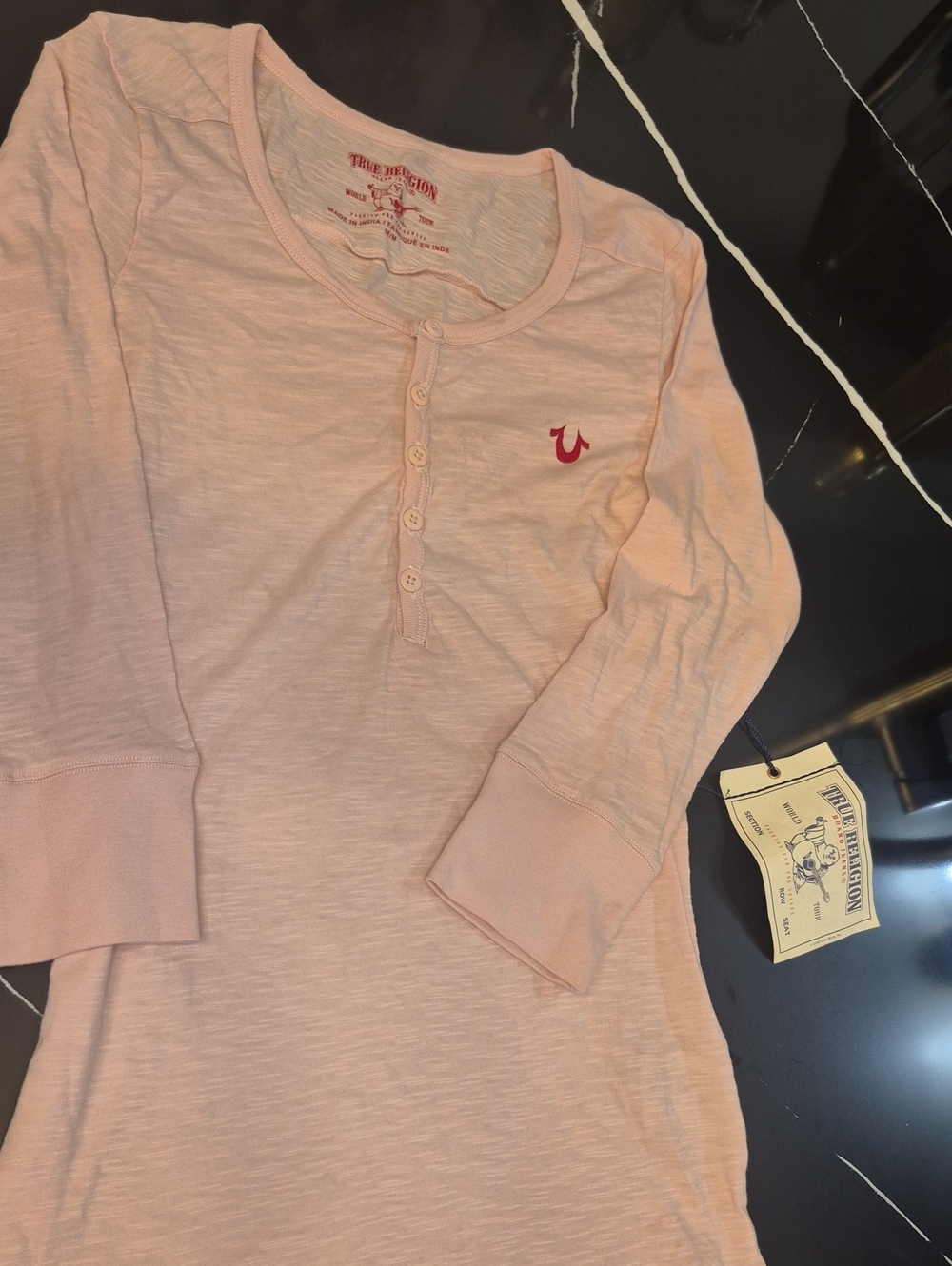 True Religion Light Pink 3/4 Sleeve Top